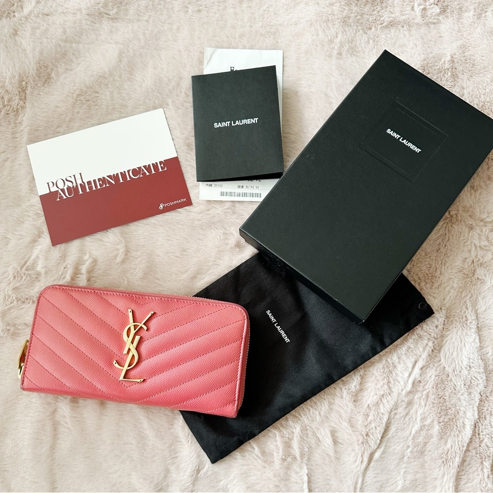 Authentic Yves Saint Laurent Large Zip Around Wallet